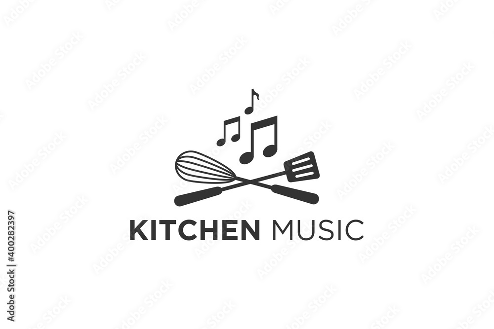 Fototapeta premium Kitchen tool logo egg beater spatula, household utensil mixer manual, bake cake home made symbol.
