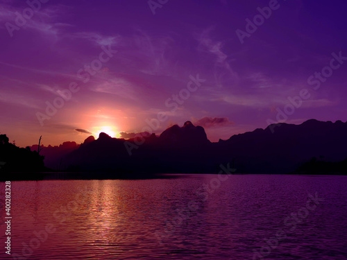 purple sunset over the lake