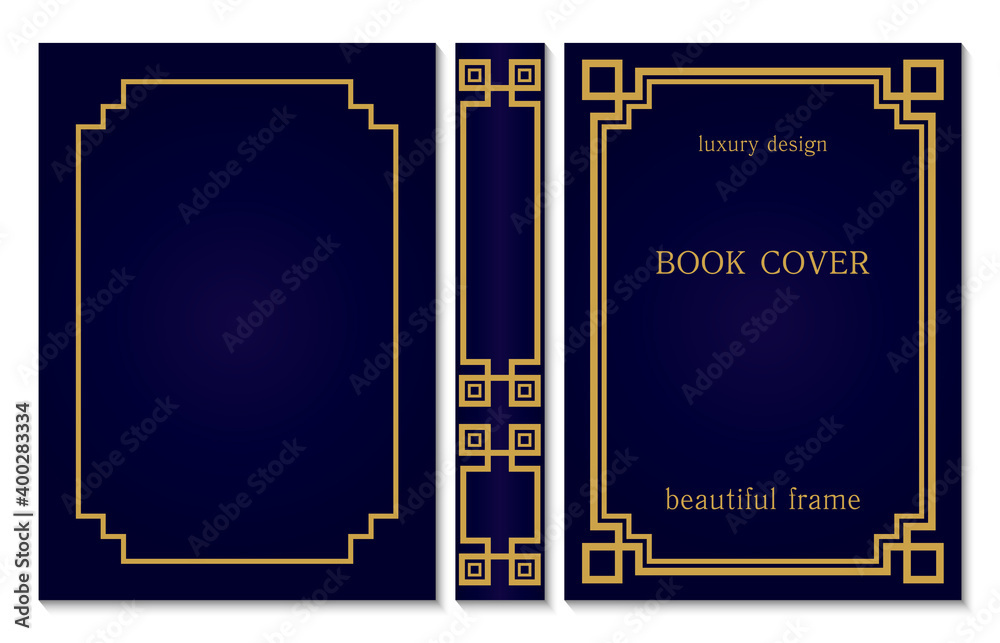 Book cover and spine design. Vintage old frames and corners. Luxury
