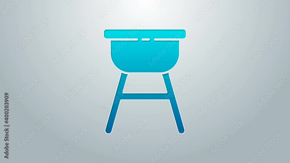 Blue line Barbecue grill icon isolated on grey background. BBQ grill party. 4K Video motion graphic animation Blue line Barbecue grill icon isolated on grey background. BBQ grill party. 4K Video motion graphic animation