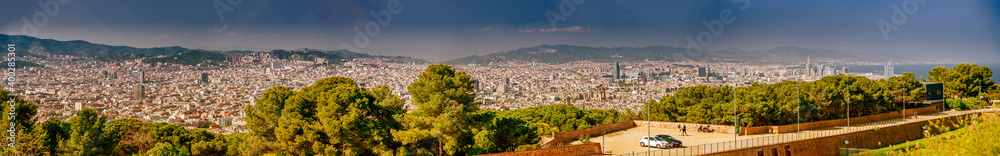 BARCELONA, SPAIN - MAY 11, 2018: Aerial view of city slyline from the Castle