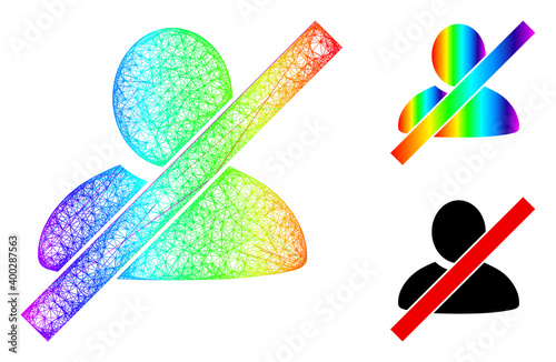 Spectral vibrant net wrong user, and solid spectral gradient wrong user icon. Linear carcass 2D net geometric image based on wrong user icon, created from intersected lines.
