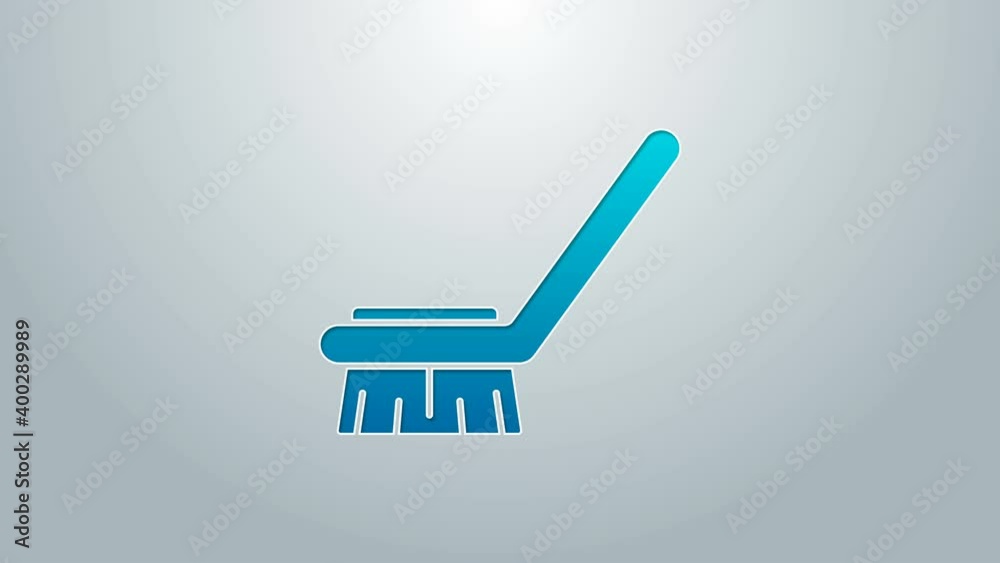 Blue line Brush for cleaning icon isolated on grey background. Cleaning service concept. 4K Video motion graphic animation Blue line Brush for cleaning icon isolated on grey background. Cleaning service concept. 4K Video motion graphic animation