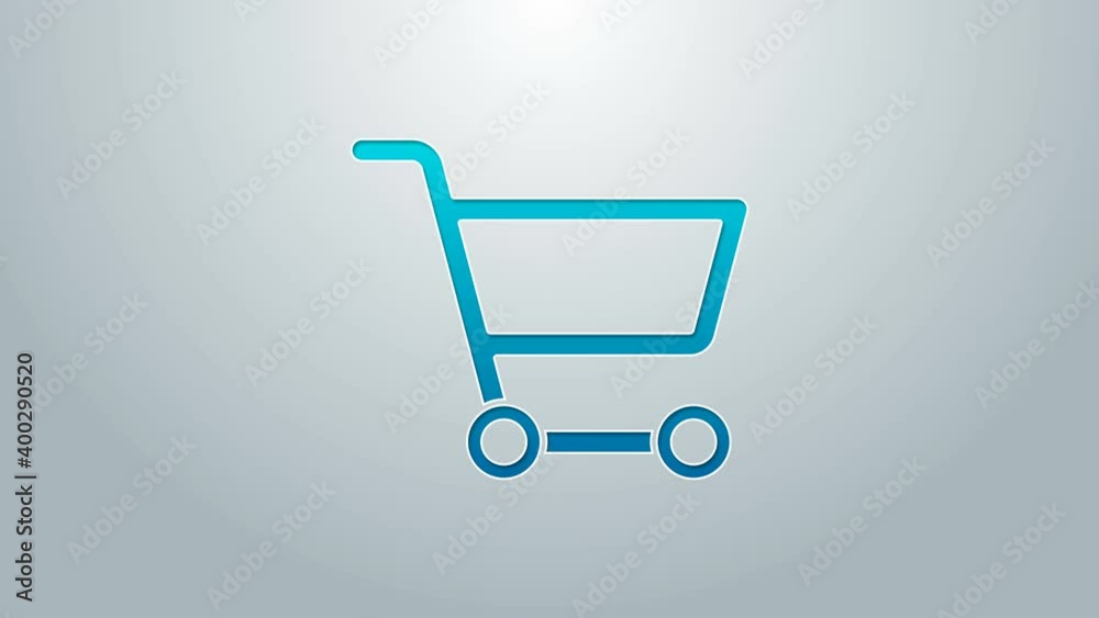 Blue line Shopping cart icon isolated on grey background. Online buying concept. Delivery service sign. Supermarket basket symbol. 4K Video motion graphic animation Blue line Shopping cart icon isolated on grey background. Online buying concept. Delivery service sign. Supermarket basket symbol. 4K Video motion graphic animation