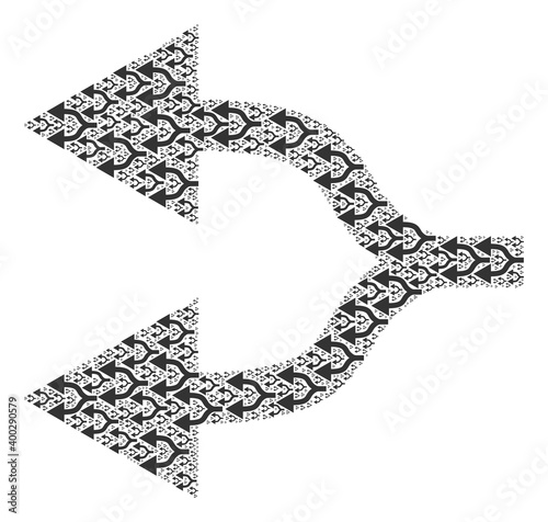 Recursion collage of split arrows left. Flat vector split arrows left mosaic is constructed of random recursive split arrows left elements.