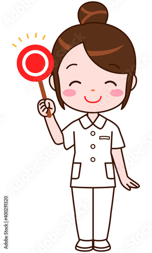 マルを出す看護師さん 全身イラスト