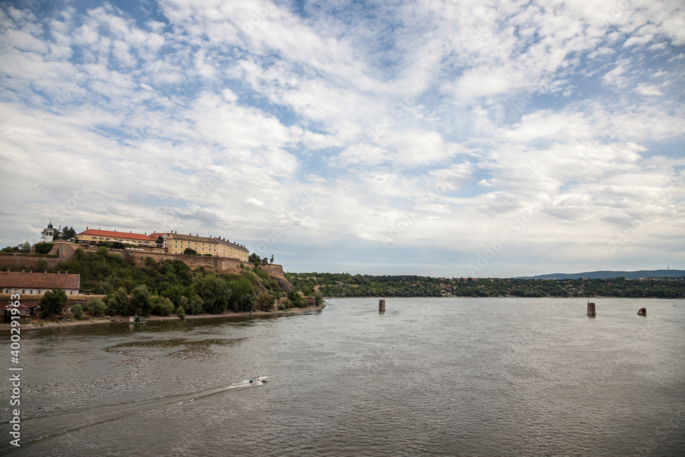 Petrovaradin Fortress in Novi Sad, Serbia, on Danube river, on a cloudy afternoon. This castle is one of the main landmarks of Novi Sad and Voivodina
