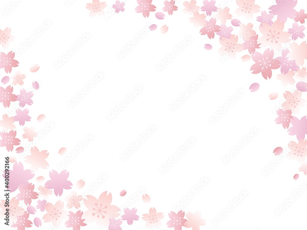 ピンクの桜のフレームイラスト　コーナー