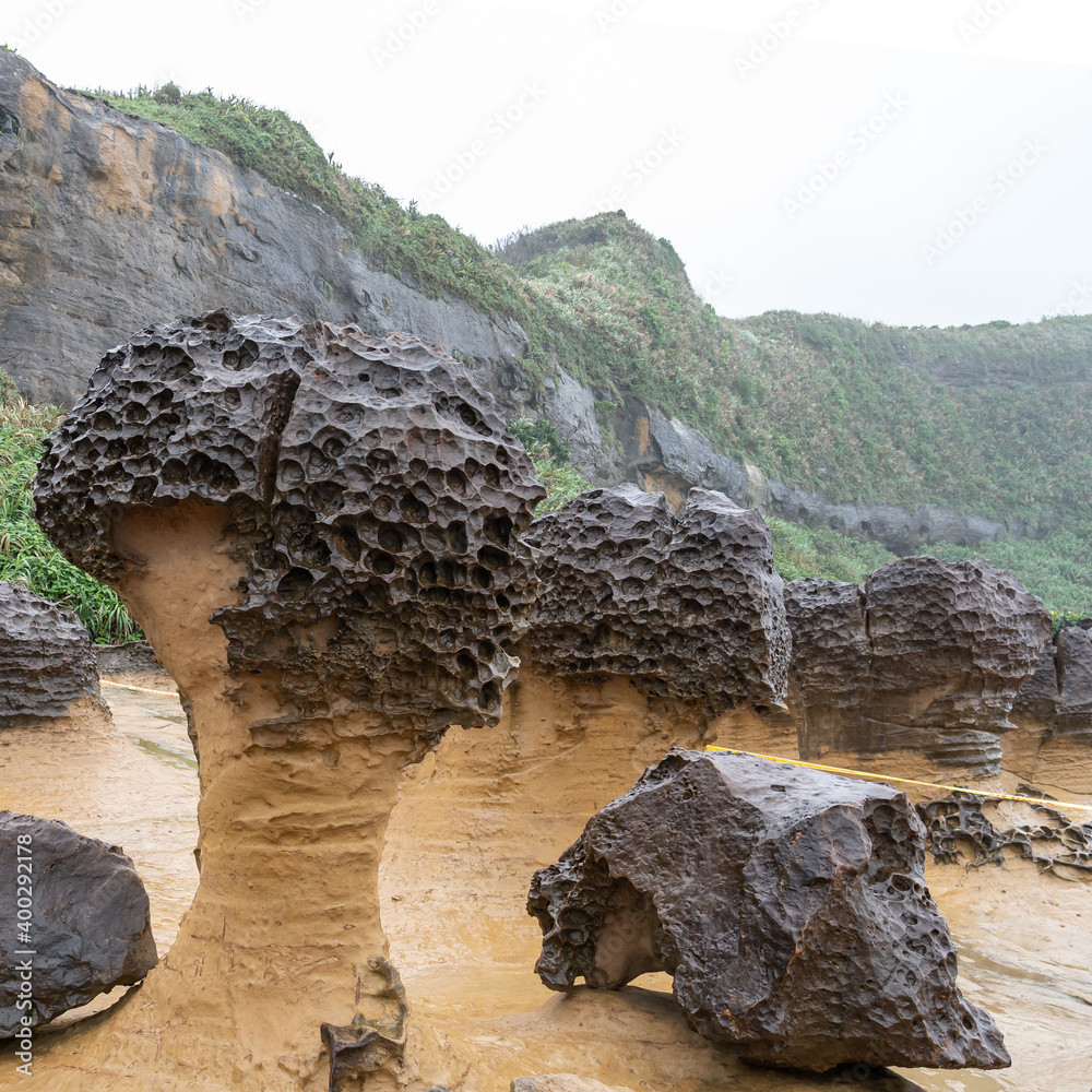 Mushroom Rock at Yehliu Geopark in Taipei, Taiwan.The mushroom rocks ...