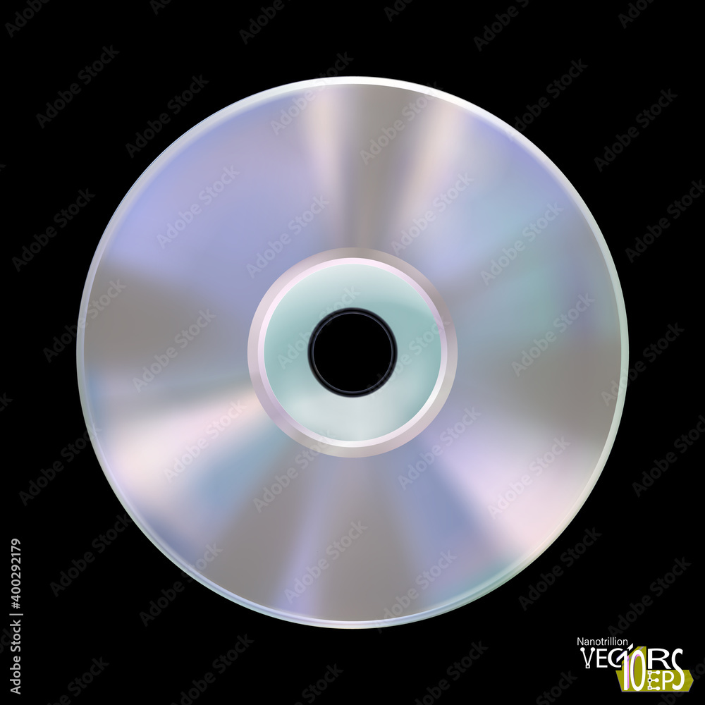 Realistic compact disk or laser disc, isolated on black background. CD mockup. Information carrier. Media technology. Musical album. Vector illustration Realistic compact disk or laser disc, isolated on black background. CD mockup. Information carrier. Media technology. Musical album. Vector illustration
