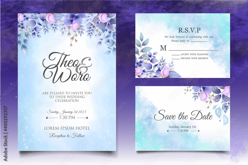 Hand drawing wedding invitation floral and leaves card template