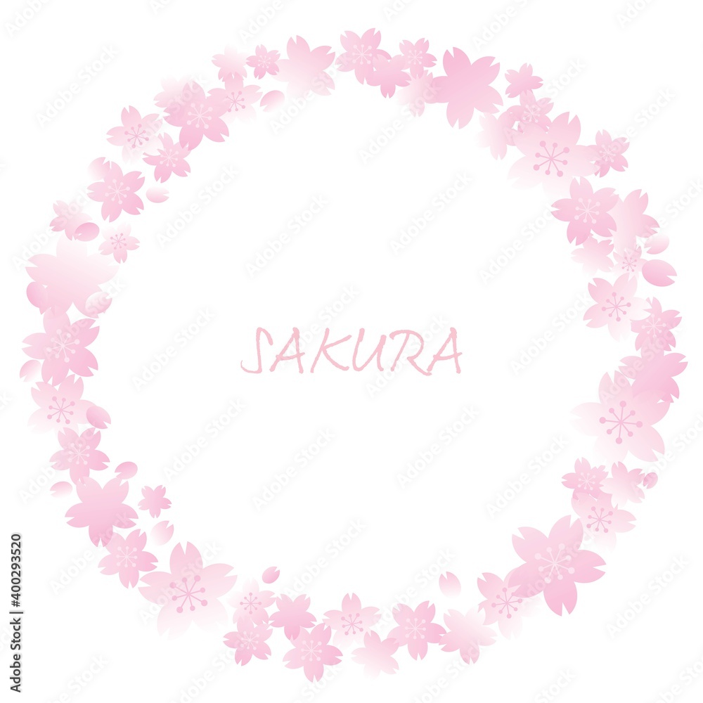 ピンクの桜の丸いフレームイラスト ピンクの桜の丸いフレームイラスト