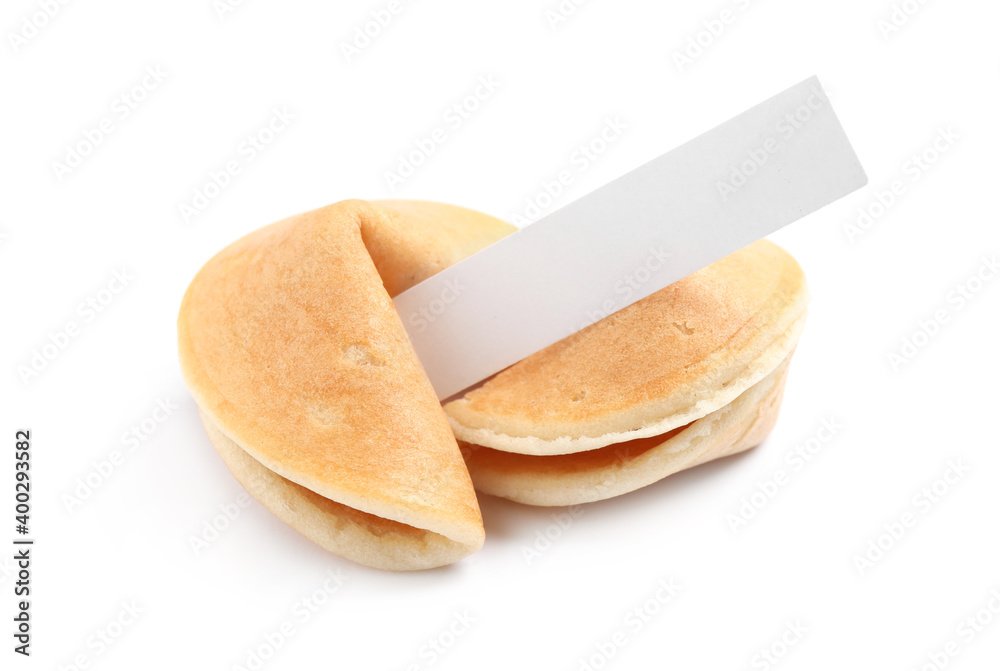 Traditional fortune cookies with prediction on white background Traditional fortune cookies with prediction on white background