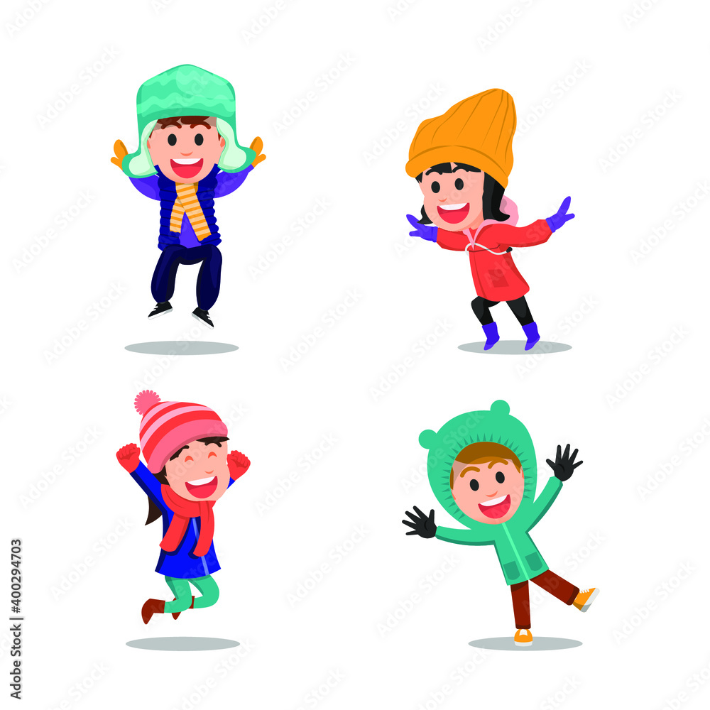 the characters of young children wearing winter clothes the characters of young children wearing winter clothes
