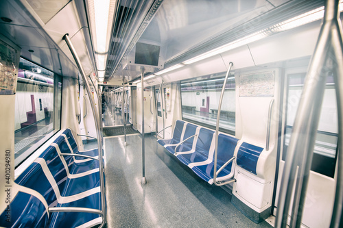 Photography BARCELONA, SPAIN - MAY 11, 2018: Interior of city empty subway train