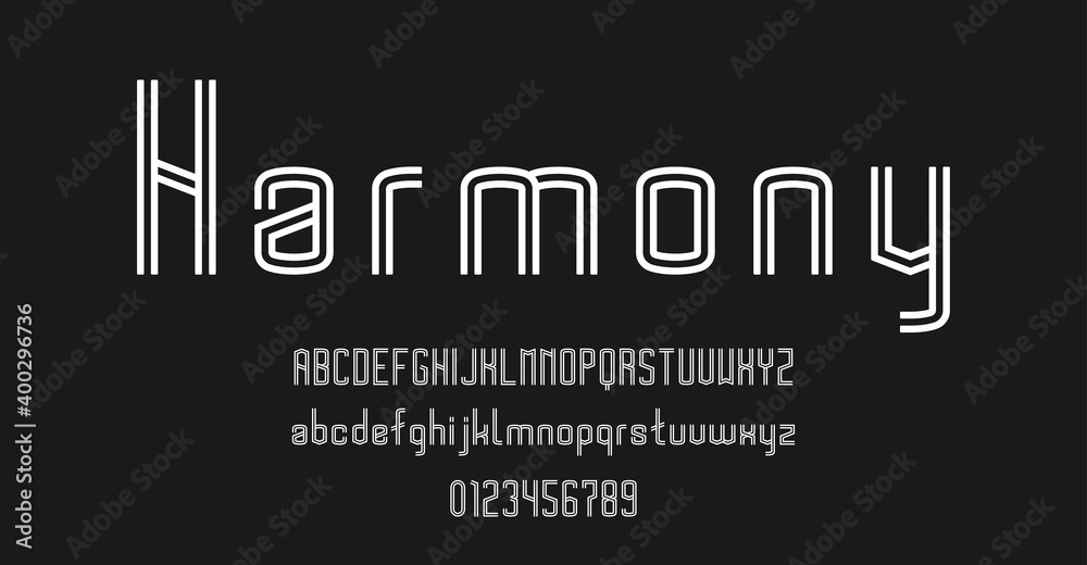 Set of alphabets font letters and numbers modern abstract design with lines vector illustration