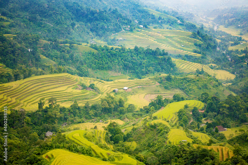 Beautiful view of Rice terrace and houses at Hoang Su Phi. Viewpoint in Hoang Su Phi , Ha Giang province, Vietnam