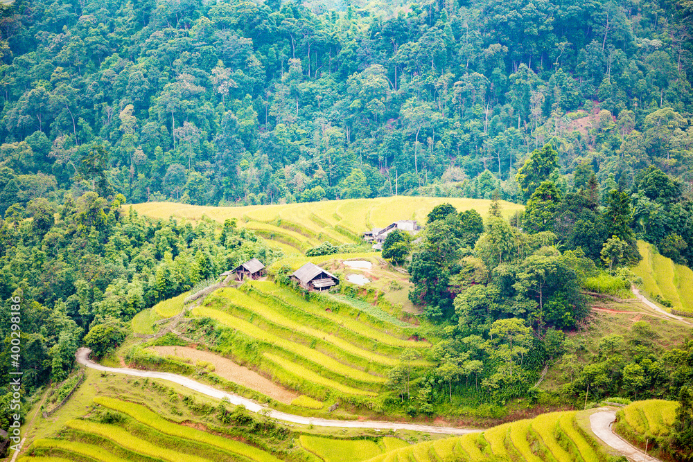 Beautiful view of Rice terrace and houses at Hoang Su Phi. Viewpoint in Hoang Su Phi , Ha Giang province, Vietnam