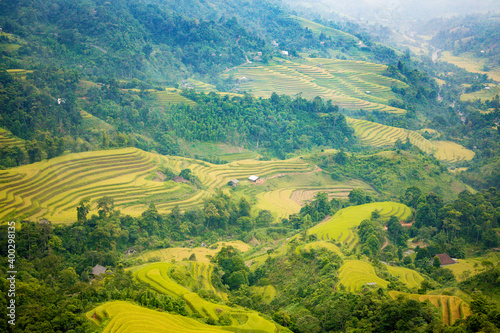 Beautiful view of Rice terrace and houses at Hoang Su Phi. Viewpoint in Hoang Su Phi , Ha Giang province, Vietnam