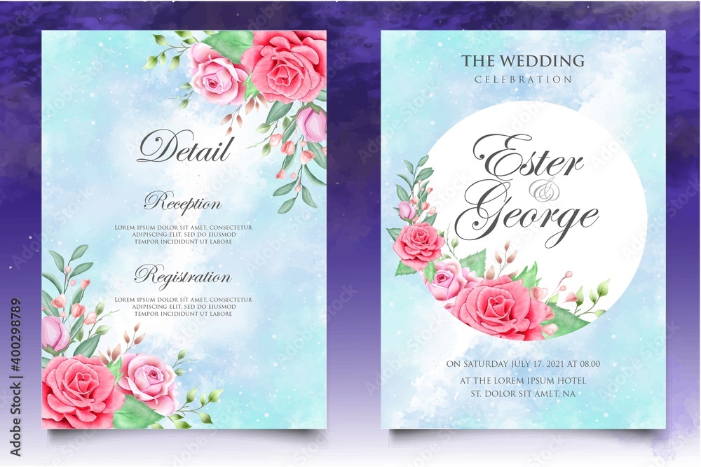 Obraz premium Watercolor wedding invitation floral and leaves card template