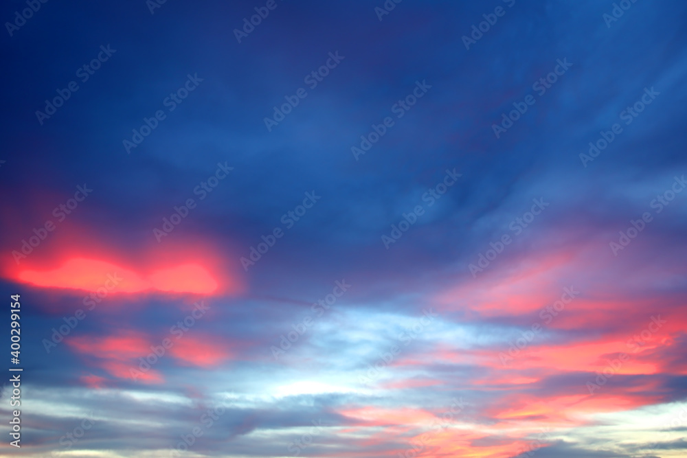 Colorful sunset with clouds in the evening