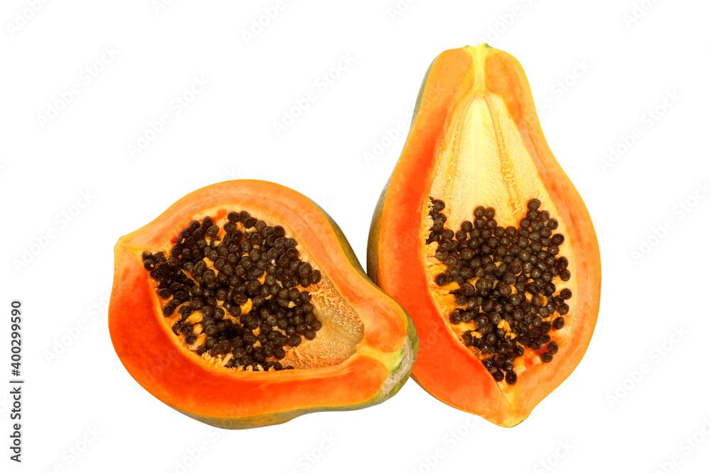 half ripe papaya isolated on white background half ripe papaya isolated on white background