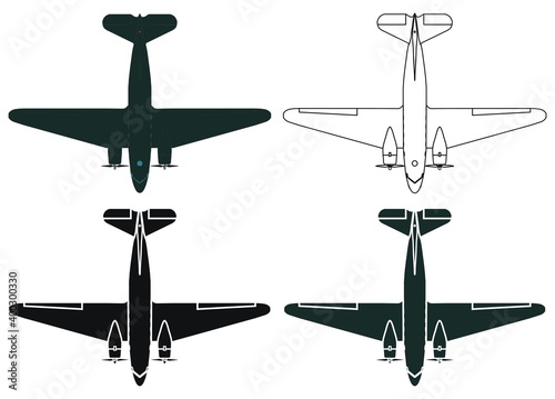 C47 Skytrain airplane, Top view.