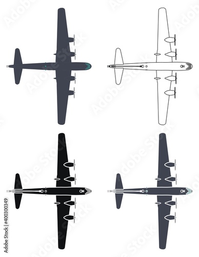 B29 superfortress airplane, Top view.