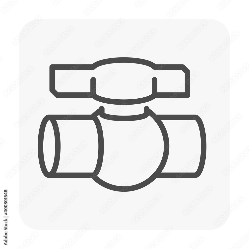 PVC plastic ball valve with handle vector icon. Part for control water, connection, installation with pipe in pipeline system for plumbing, irrigation, drainage, vent, waste, sewage and water supply. PVC plastic ball valve with handle vector icon. Part for control water, connection, installation with pipe in pipeline system for plumbing, irrigation, drainage, vent, waste, sewage and water supply.