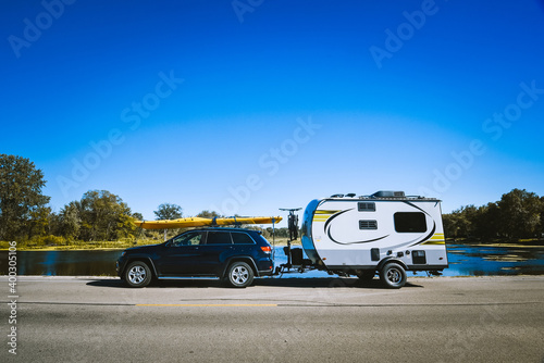 Wallpaper Mural Adventure camper parked at Mississippi River.  Torontodigital.ca
