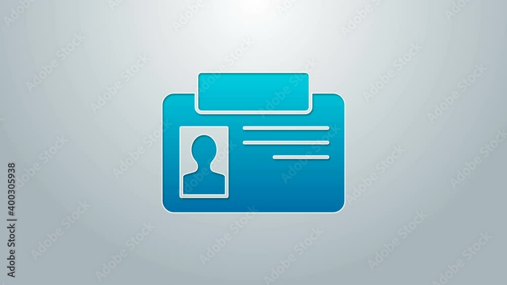 Blue line Identification badge icon isolated on grey background. It can be used for presentation, identity of the company, advertising. 4K Video motion graphic animation Blue line Identification badge icon isolated on grey background. It can be used for presentation, identity of the company, advertising. 4K Video motion graphic animation