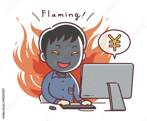 snsを炎上させる男性のイラスト（炎上商法・炎上マーケティング・炎上ビジネス）