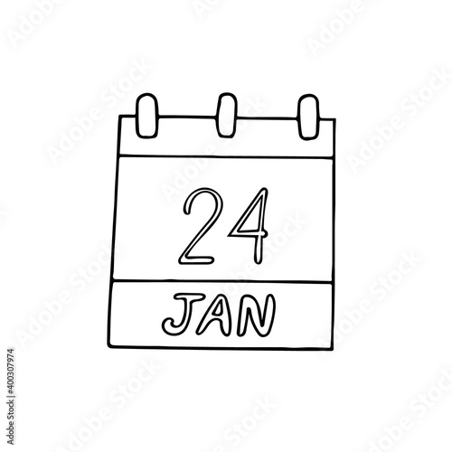 calendar hand drawn in doodle style. January 24. International Day of Education  Eskimo Pie  date. icon  sticker  element  design. planning  business holiday