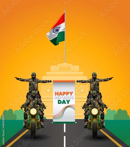vector illustration of Indian army with flag for Happy Republic Day of India