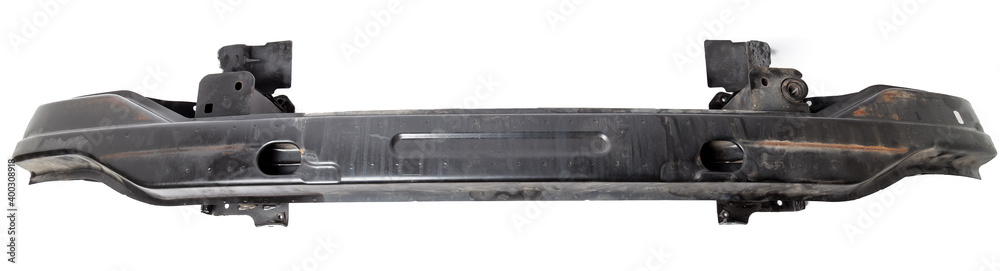 Iron stiffener reinforcement for the rear of the car black body spare part of the strengthener of bumper. Equipment for sale or installation in auto service or garage. Car parts catalog.