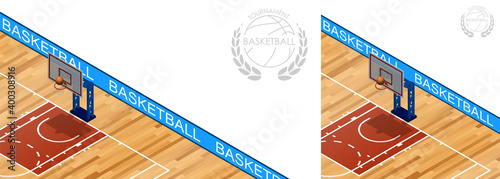 sports basketball court with backboard, hoop and ball for banner. Background basketball playground top view. Sports ground for active recreation. Vector