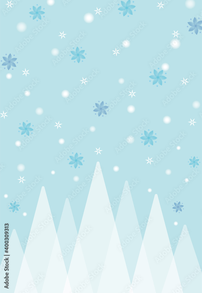 雪景色　イラスト　縦型　水彩の雪の華