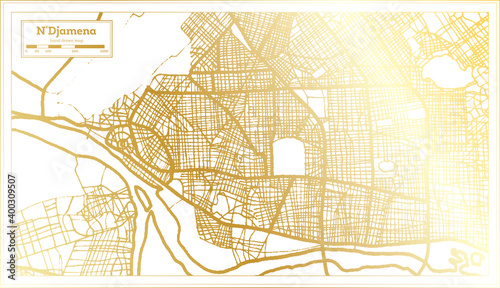 N'Djamena Chad City Map in Retro Style in Golden Color. Outline Map.