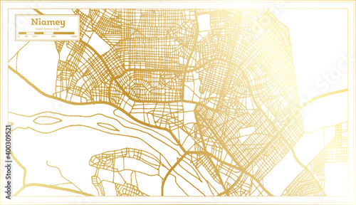 Niamey Niger City Map in Retro Style in Golden Color. Outline Map.