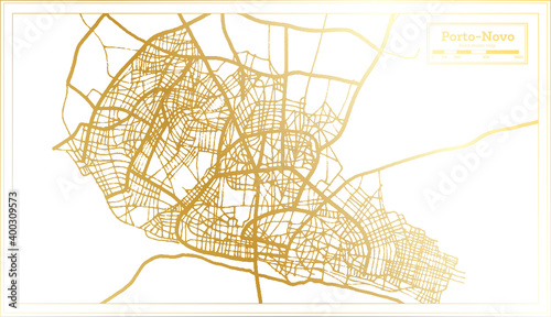 Porto Novo Benin City Map in Retro Style in Golden Color. Outline Map.