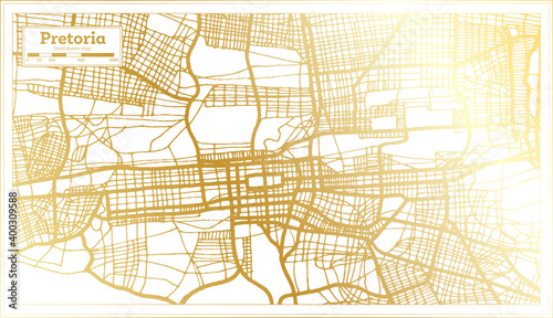 Pretoria South Africa City Map in Retro Style in Golden Color. Outline Map.