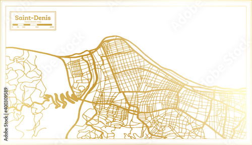 Saint Denis Reunion City Map in Retro Style in Golden Color. Outline Map.