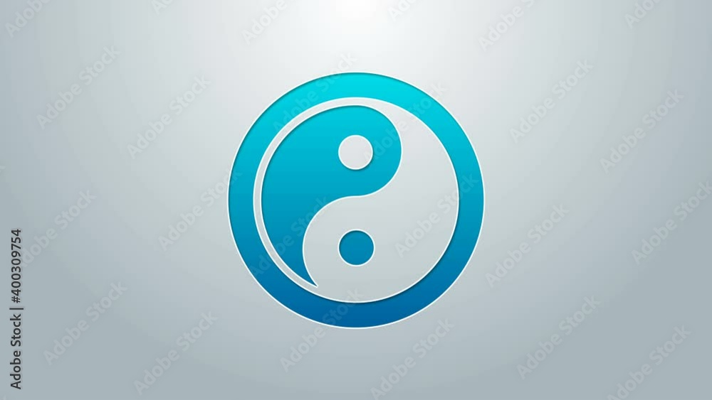 Blue line Yin Yang symbol of harmony and balance icon isolated on grey background. 4K Video motion graphic animation Blue line Yin Yang symbol of harmony and balance icon isolated on grey background. 4K Video motion graphic animation