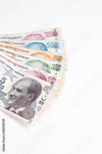 Turkish currency, Turkish lira banknotes photo