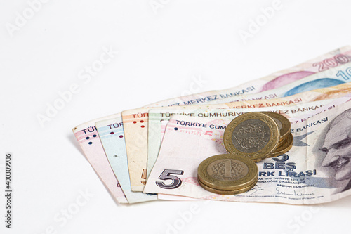 Turkish currency, Turkish lira banknotes photo