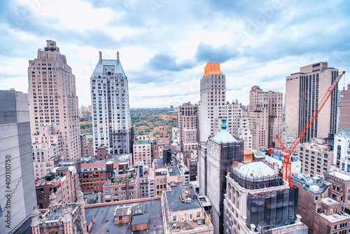 Amazing aerial view of Manhattan skyline on a beautiful day, New York City