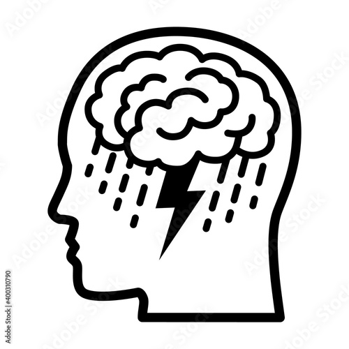 Brainstorm or mental illness disorder line art vector icon for mental health apps and websites