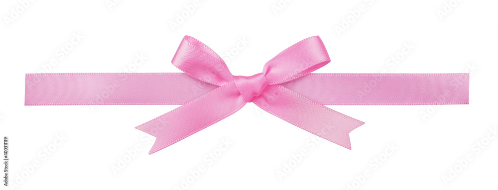 Pink satin ribbon with bow isolated on white Pink satin ribbon with bow isolated on white