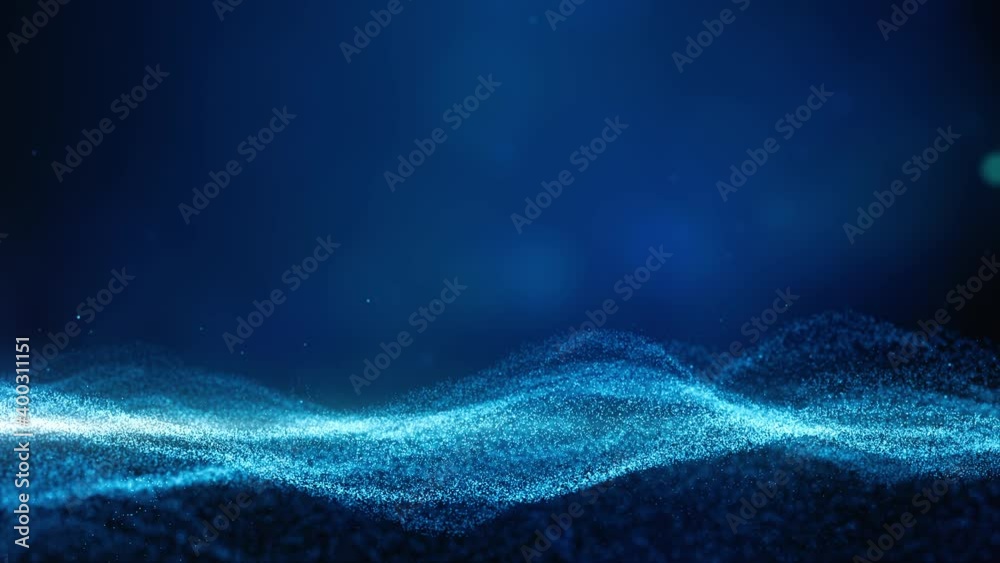Digital cyberspace futuristic, Blue color particles wave flowing with bokeh and light, Lines and dots connection abstract background.