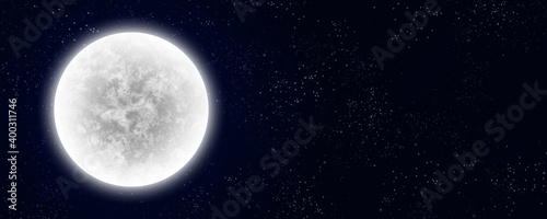 Realistic full moon with little stars. Detailed abstract illustration.